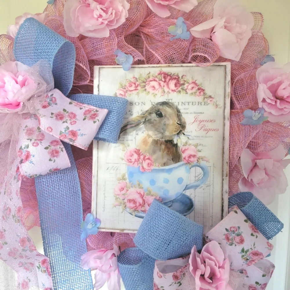 Baby Shower Bunny Wreath Rabbit Deco Mesh Bows Child Gift